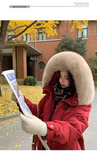 Women's Large Fur Collar Hooded Warm Thick Padded Parka Jacket