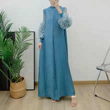 ANLAN Miyake Pleated Maxi Long Dress Mesh Petal Sleeve Half Turtleneck Formal Dresses for Women 2024 New Hot Sales 6KK9927