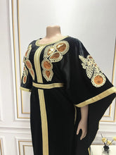 Ramadan Luxury Muslim Fashion Bat Sleeve Moroccan Turkiye Dubai Dress Middle East Arab Dress Sequins Golden Velvet Long Dress