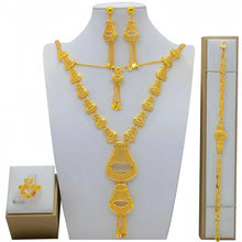 Fashion Dubai Flower Design Luxury 24k Gold Color Women's Jewelry Set African Fashion Bracelet Earrings Necklace Ring Four Piece