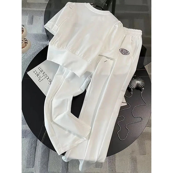 2025 Fashion Leisure Sports Set Summer New Style Aging Reduction Short Sleeve Wide Leg Pants Two Piece Set Pant Sets Short Se