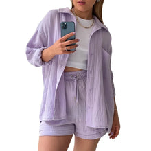 Women's Short Sets 2 Pcs Sale Grass Green Loose Button Cardigan Blouse Coats & Drawstring Wide Leg Loose Short Pant Suits