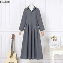 Elegant Shirt Dress for Women Fashion Lapel Temperament Long Dress Spring Autumn New Casual Office Ladies Maxi Dress Modest Robe
