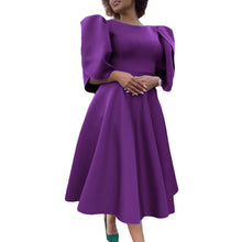 Elegant Dress Woman 2024 Wedding Party Round Neck Half Sleeve High Waisted Pleated Mid Calf Luxury Birthday Dinner Vestidos Robe