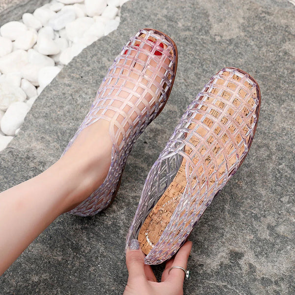 Summer Mesh Hole Flat Sandals For Women Jelly Shoes Elegant Fisherman Loafers Walking Comfy
