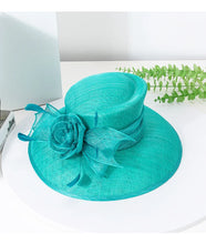Luxury Blue Sinamay Church Hat For Women Elegant Feather Wedding Bridal Bowler Hats Cocktail Party Derby Cap Chapeau Femme