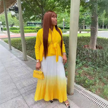 CM.YAYA Gradient Women's Set Full Sleeve Belt Blouse Shirt and Pleated Long Skirts Suit Street Two 2 Piece Set Outfit Tracksuit