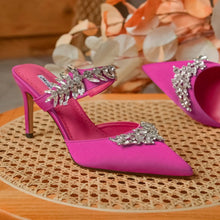 Women's High HeelsTemperament Baotou Silk Wheat Ear Rhinestones Muller Semi-Trailer Pump Pointed Stiletto Sandals
