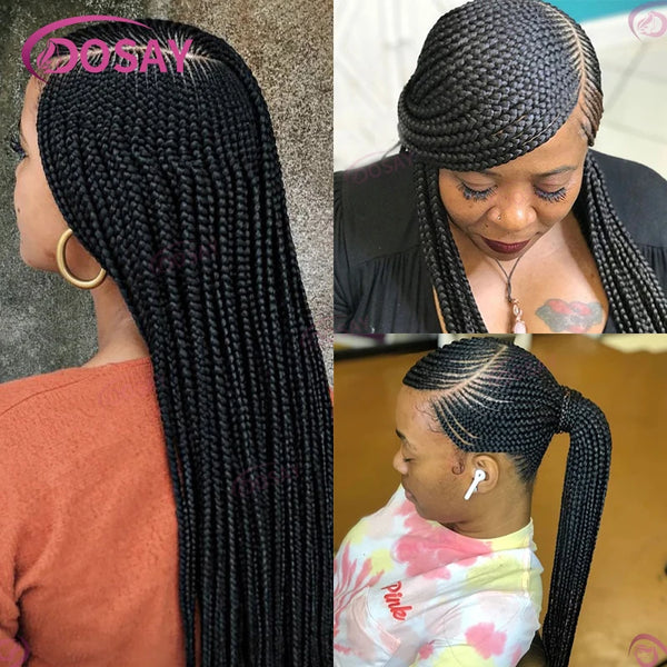 Synthetic Box Side Part Braided Wigs For Black Women Cornrow Braids Lace Wigs Full Lace Front Wig Braid African Hair Braided Wig