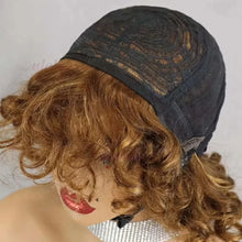 99J burgundy Fumi Curly Bob Wig Bouncy Pixie Cut Wig Highlight Full Machine Egg Curls Curly Human Hair Wigs for Women With Bangs