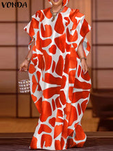 Women Party Maxi Long Dress 2024 VONDA Bohemian Sundress Summer Bat-wing Sleeve Printed Dress Casual Loose Robe Fashion Vestidos