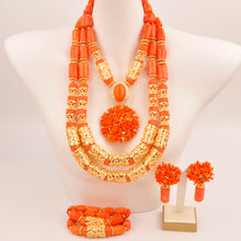 Natural coral beads orange necklace set for stylish Nigerian wedding couple African jewelry