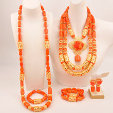 Natural coral beads orange necklace set for stylish Nigerian wedding couple African jewelry