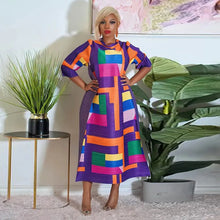 2023 Fashion African 3/4 Sleeve Polyester Plus Size O-Neck Pleated Long Dress Dashiki African Clothes African Dresses for Women