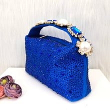 JMF New arrive Italian Design Blue Women's Fashion Rhinestone Pearl Point Toe Stiletto Heels Sandals Women's Shoes & Bag Set