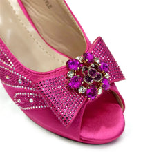 Venus Chan-Italian Shoes and Bags Matching Set for Women Bow Rhinestones Peep Toe High Heels Purple Color Nigerian Party 2024