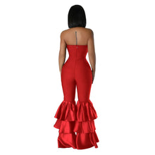 Jumpsuits Strapless Women Sleeveless Sexy Rompers One Piece Overalls Slim Fit Long Pant Ruffles Patchwork Elegant Lady