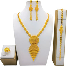 Fashion Dubai Flower Design Luxury 24k Gold Color Women's Jewelry Set African Fashion Bracelet Earrings Necklace Ring Four Piece