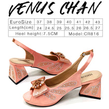 Venus Chan-Italian Shoes and Bags Matching Set for Women Bow Rhinestones Peep Toe High Heels Purple Color Nigerian Party 2024