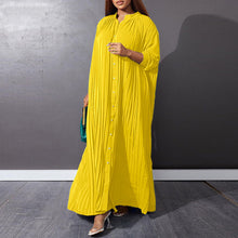 Autumn and Winter Fashion New Women's Loose Round Neck Single Breasted Pleated Temperament Obese Women's Long Sleeved Dress