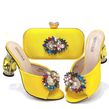 2022 Yellow Color Luxury Rhinestone Heel Fashion Party Women's High Heels Elegant Evening Sandals Wedding Bags and Shoes with