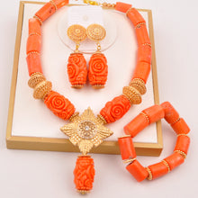 Natural coral beads orange necklace set for stylish Nigerian wedding couple African jewelry