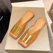Women's Slippers Fashion Metal Buckle Mules for women Flat Heels Square Toe Shallow Shoes Outdoor Slides Female Casual Sandals