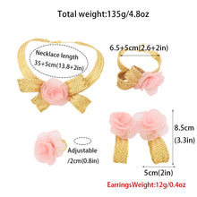 Shining Gold Plated Pink Big Flower Shape Necklace Bangle Earrings Ring Women Jewelry Set for Party Wedding Gifts
