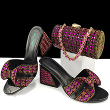 QSGFC Italian Fashion Banquet Shoes and Bags African Women's Hand Bags with Rhinestone Decoration and Women's High Heels