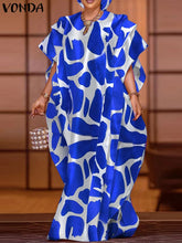 Women Party Maxi Long Dress 2024 VONDA Bohemian Sundress Summer Bat-wing Sleeve Printed Dress Casual Loose Robe Fashion Vestidos