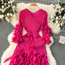 European Court Style Dress Miyake for Women A Design Sense Tassel V-neck Slim Fit Long High-temperature Pleated Flared Sleeve