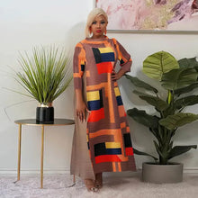 2023 Fashion African 3/4 Sleeve Polyester Plus Size O-Neck Pleated Long Dress Dashiki African Clothes African Dresses for Women
