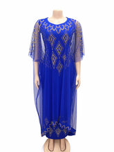 Fake Two-Piece African Dresses for Women 2025 Traditional Nigeria Mesh Hot Drill Caftan Dress Abaya Musulman Robe Femme Clothes