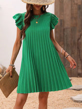 2024 Summer Women Loose Pleated Beach  Solid Dress Ruffle Sleeve Sweetheart Pleated Dress Mini Dress Elegant Green Dresses