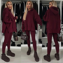 2024 Autumn and winter new casual loose solid color printed hoodie set home clothing 2-piece pantsuit women's clothes