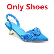 New Fashion Women Shoes and Bags To Match Set Nigeria Party Women's Pumps with Handmade Flowers Bag and Shoe Set Italian