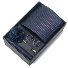 Top Grade Fashion 8 cm Wide Tie Sets Blue Stripe Men's Gravata Handkerchief Cufflink Box Fit Group Workplace Wedding Tie