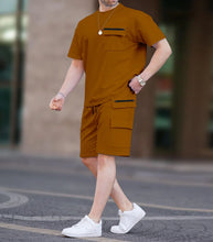 Summer 2025 Men's Short Sleeve Multi-Pocket Utility T-Shirt Shorts Casual Set for Western Europe and America