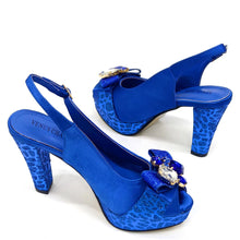Nigerian Women Heel Party Shoes and Bag Set Royal Blue Colour Rhinestone Handbag Italian Design Wedding INS 2024