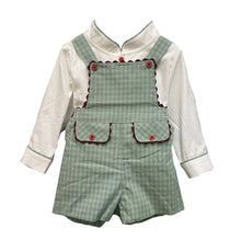 Children's Boutique Clothing Autumn Toddler Boys Cotton Long Sleeve Set White Shirt Green Plaid Bib Pants British Style