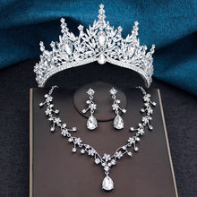 Baroque Wedding Crown for Bride 3-pack Tiara Earrings Necklace Bridal Jewelry Set Champagne Crystal Costume Party Birthday Gift