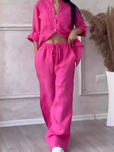 Women's Fashion Set Casual Long Sleeve Pocket Shirts + Loose Wide Leg Pants 2 Piece Set For Women Spring Autumn Women Clothes