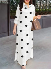 Eleagnt Polka Dot Women Dress Plus Size Summer Sundress 2025 ZANZEA Fashion Lapel Neck 3/4 Sleeve Baggy Work Vestidos Robe Femme
