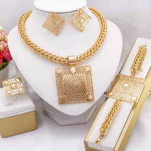 African Women 18K Gold Plated Jewelry Sets Gold Geometry Pendant Necklace Earrings Indian Wedding Party Jewelry