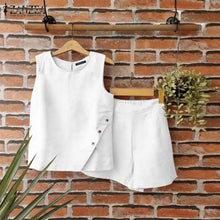 ZANZEA Fashion Matching Suits Women 2PCS Solid Tracksuit Sexy Pocket Summer Short Sets Casual Loose Sleeveless Tank and Shorts