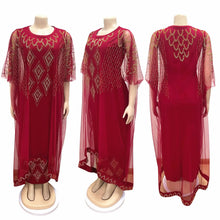 Fake Two-Piece African Dresses for Women 2025 Traditional Nigeria Mesh Hot Drill Caftan Dress Abaya Musulman Robe Femme Clothes