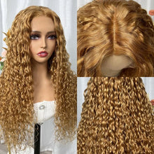 Honey Blonde Water Wave 4x4 Lace Front Wig 100% Human Hair Wigs for Women 13x4 Pre-Plucked Transparent Lace Remy Hair Bobbi