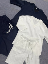 2024 Summer Casual Shorts Set Knitted Two Piece Men's Clothing V-Neck Short Sleeve T-shirt and Shorts Streetwear Knit Outfits