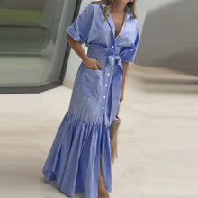Elegant Striped Printing Short Sleeve Maxi Long Dress Casual Daily Shirt Dress 2025 VONDA Beach Party Sundress Bohemian Vestidos