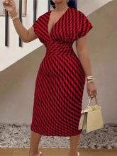 Women's Sexy Deep V Neck Package Hip Dress Spring Summer Elegant Fashion Print Short Sleeve High Waist Slim Midi Dresses Femme